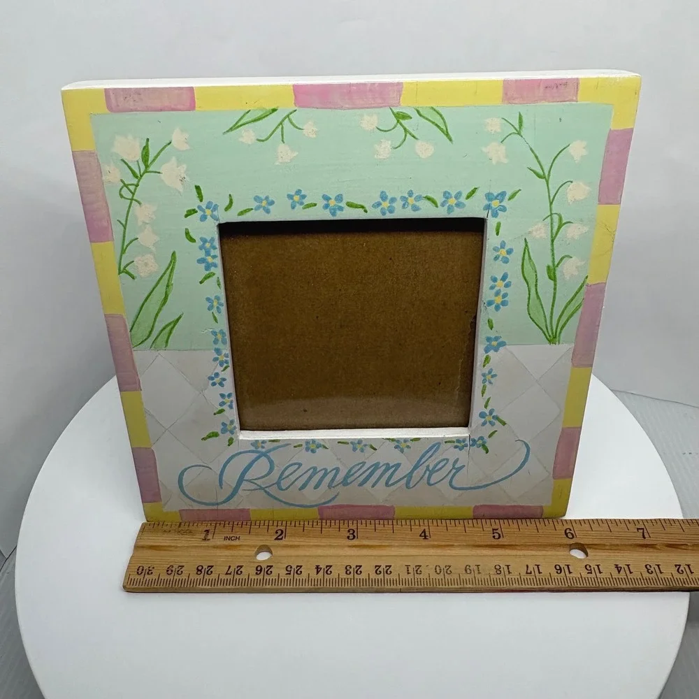 Hand Painted Wood Remember Floral Picture Frame Pastel 6x6 Elsa L Inc